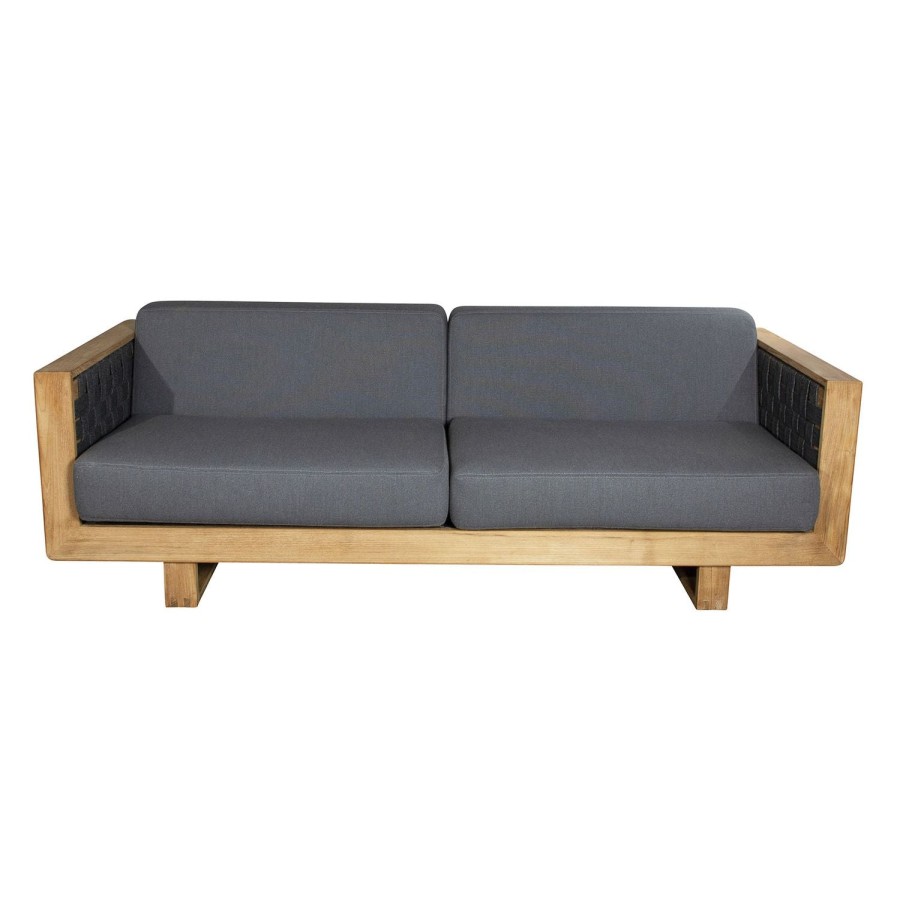 Caneline Angle 3 Seater Sofa Grey/Teak New