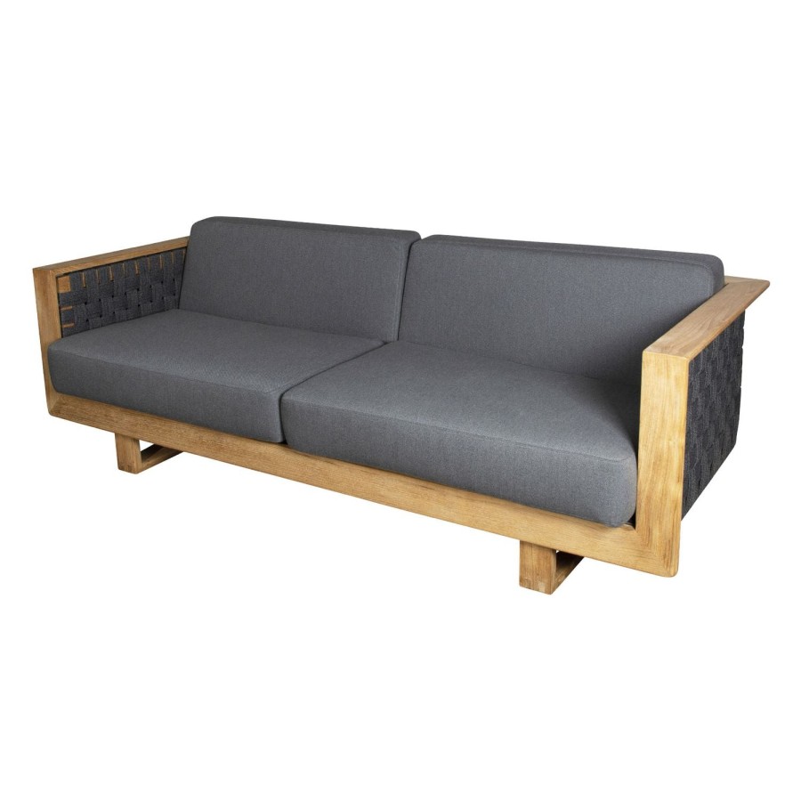 Caneline Angle 3 Seater Sofa Grey/Teak New