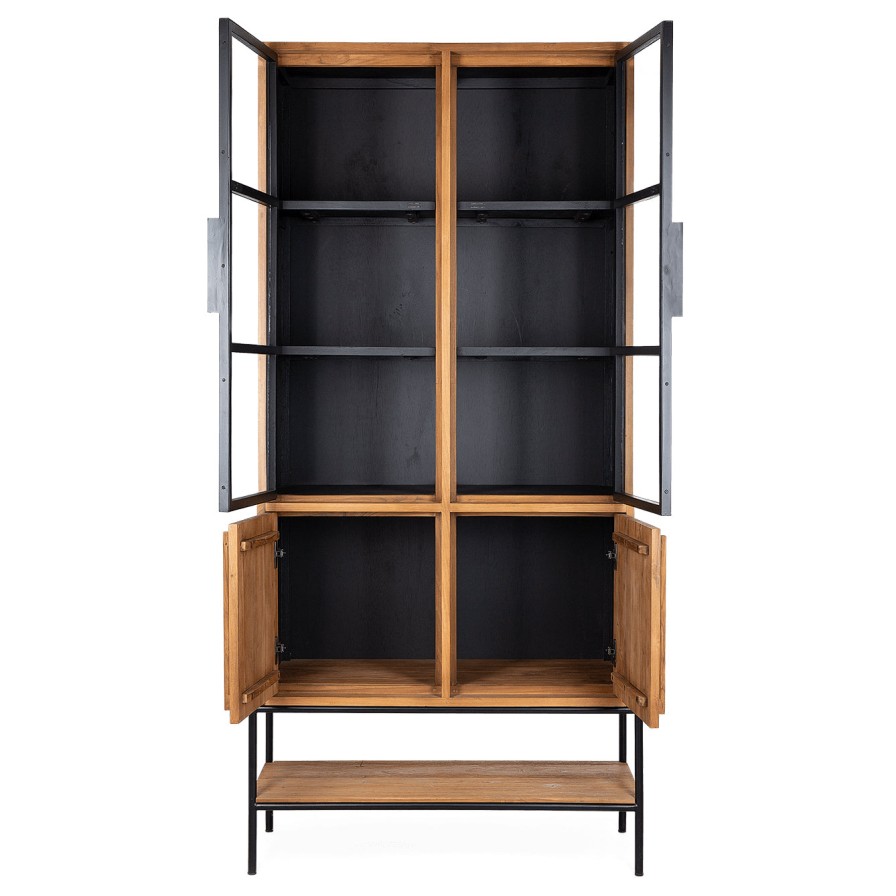 dBodhi Dbodhi Outline Cabinet - 2 Doors/2 Glass Doors/1 Open Rack Teak New