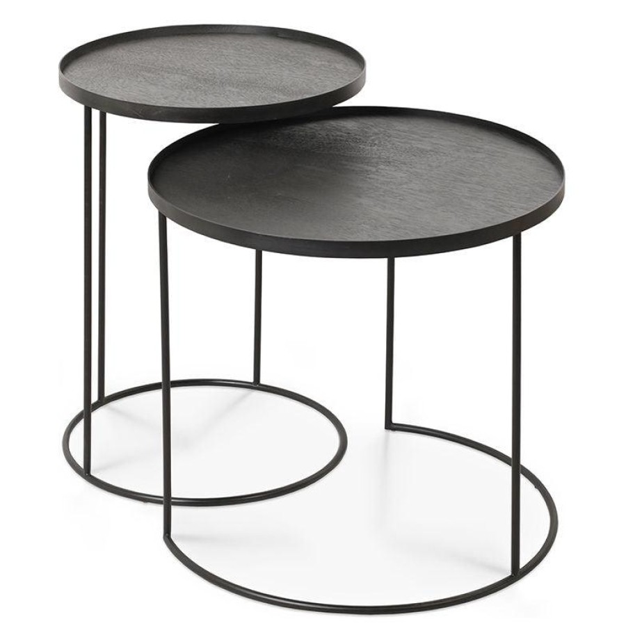 Ethnicraft Ethnicraft Round Tray Side Table - Set Of 2 Black Clearance