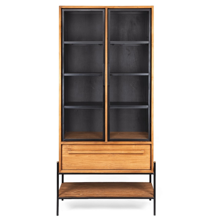 dBodhi Dbodhi Outline Cabinet - 2 Glass Doors/1 Drawer/1 Open Rack Teak Wholesale