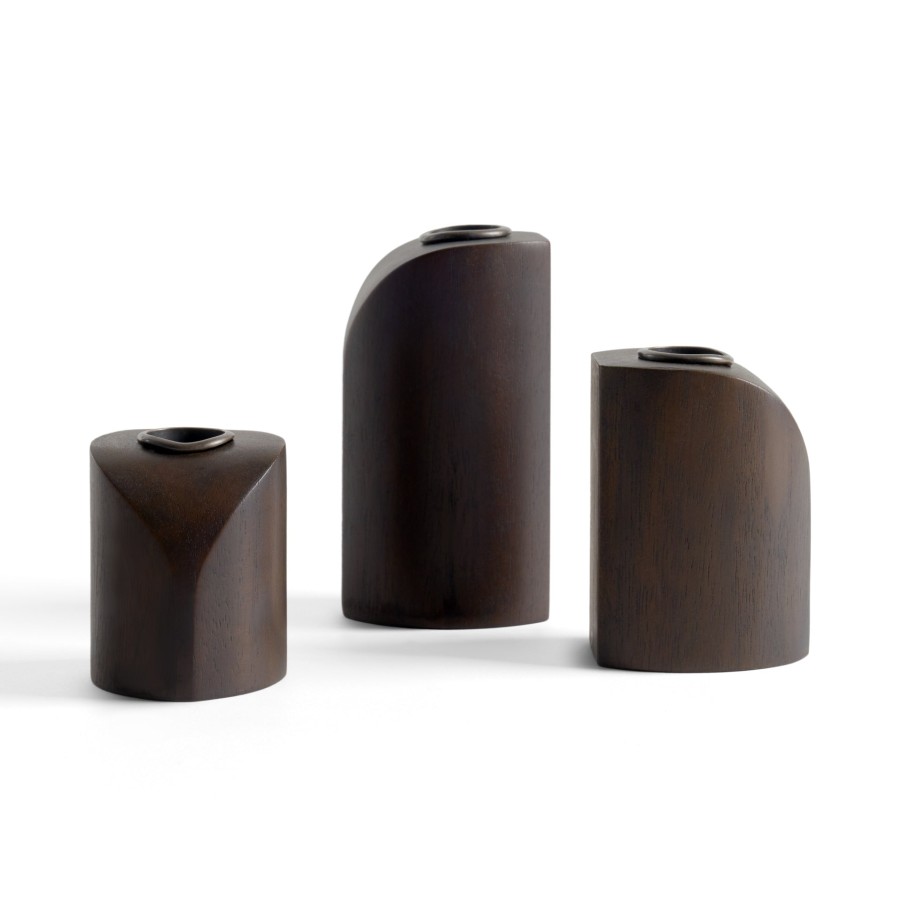 Ethnicraft Ethnicraft Mahogany Pi Candle Holders - Set Of 3 Dark Brown Hot