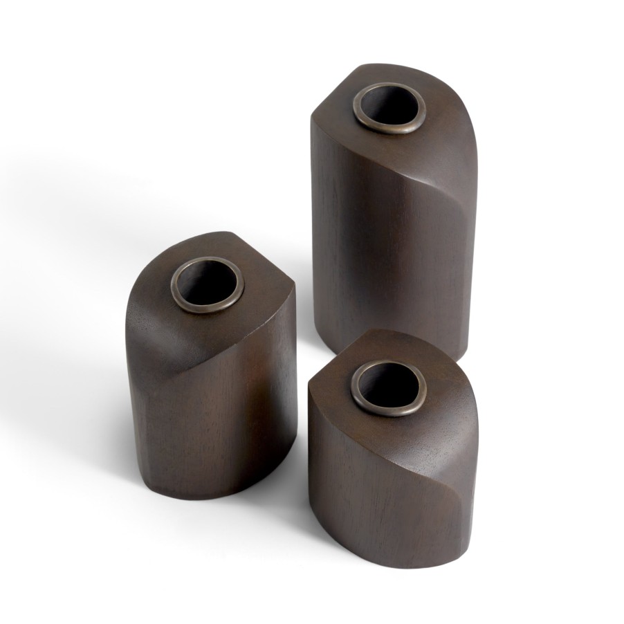 Ethnicraft Ethnicraft Mahogany Pi Candle Holders - Set Of 3 Dark Brown Hot