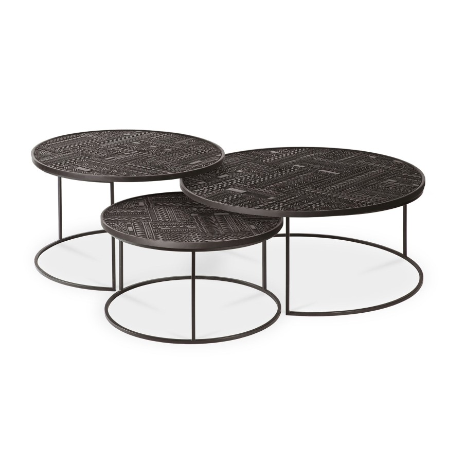 Ethnicraft Ancestors Tabwa Round Nesting Coffee Table - Set Of 3 Black Hot