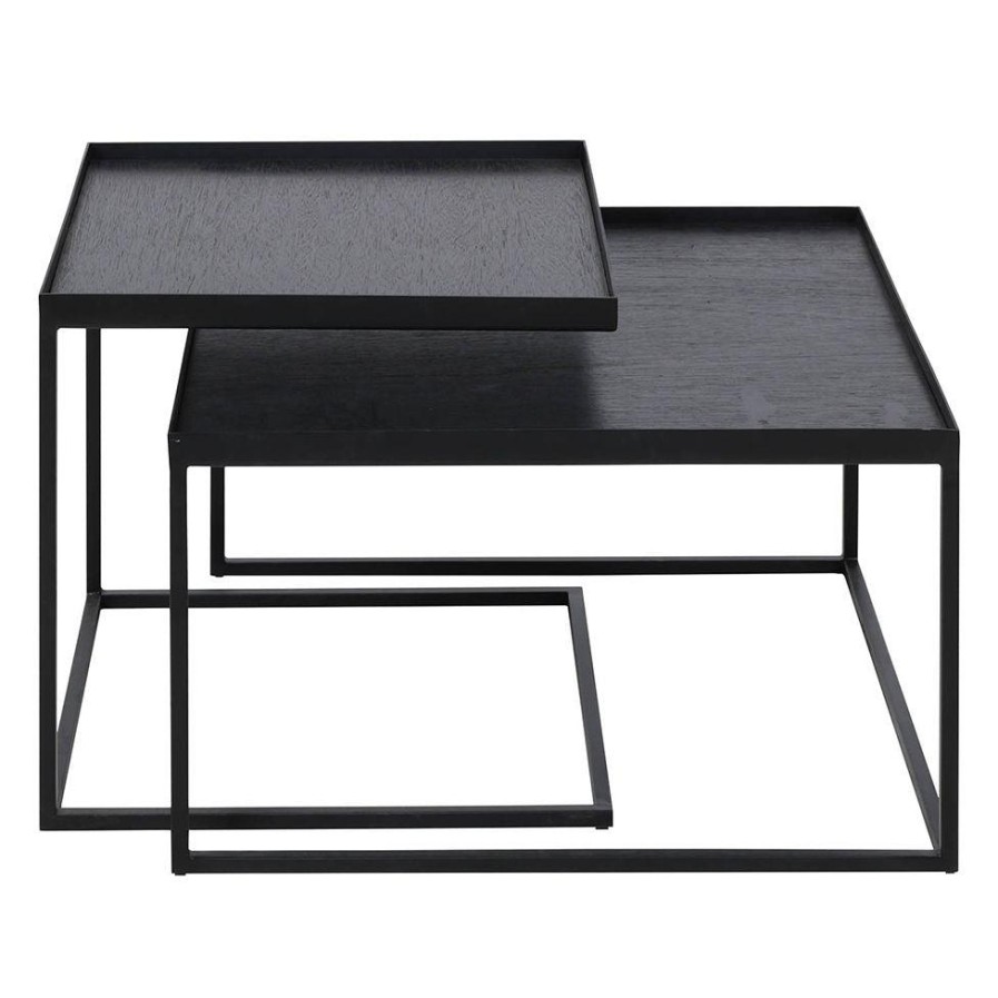 Ethnicraft Ethnicraft Square Tray Side Table - Set Of 2 Black New