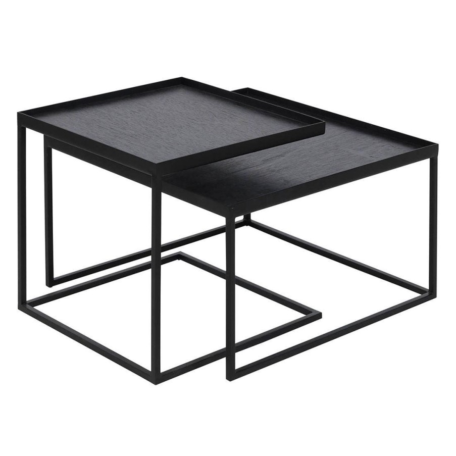 Ethnicraft Ethnicraft Square Tray Side Table - Set Of 2 Black New